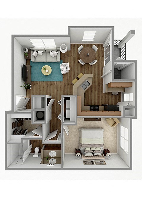 1 Bedroom 1 Bath Floor Plan at Kingwood Glen, Kingwood, Texas